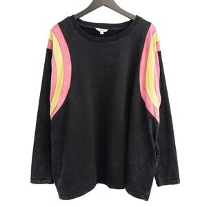 Blue Velvet Sweatshirt Womens XL Black Pink Yellow Acid Wash Retro Colorblock